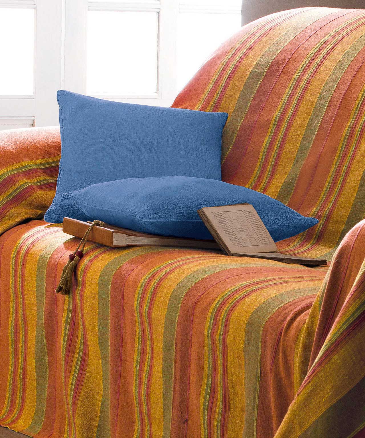 Lot de 2 housses de coussin unies et rayées