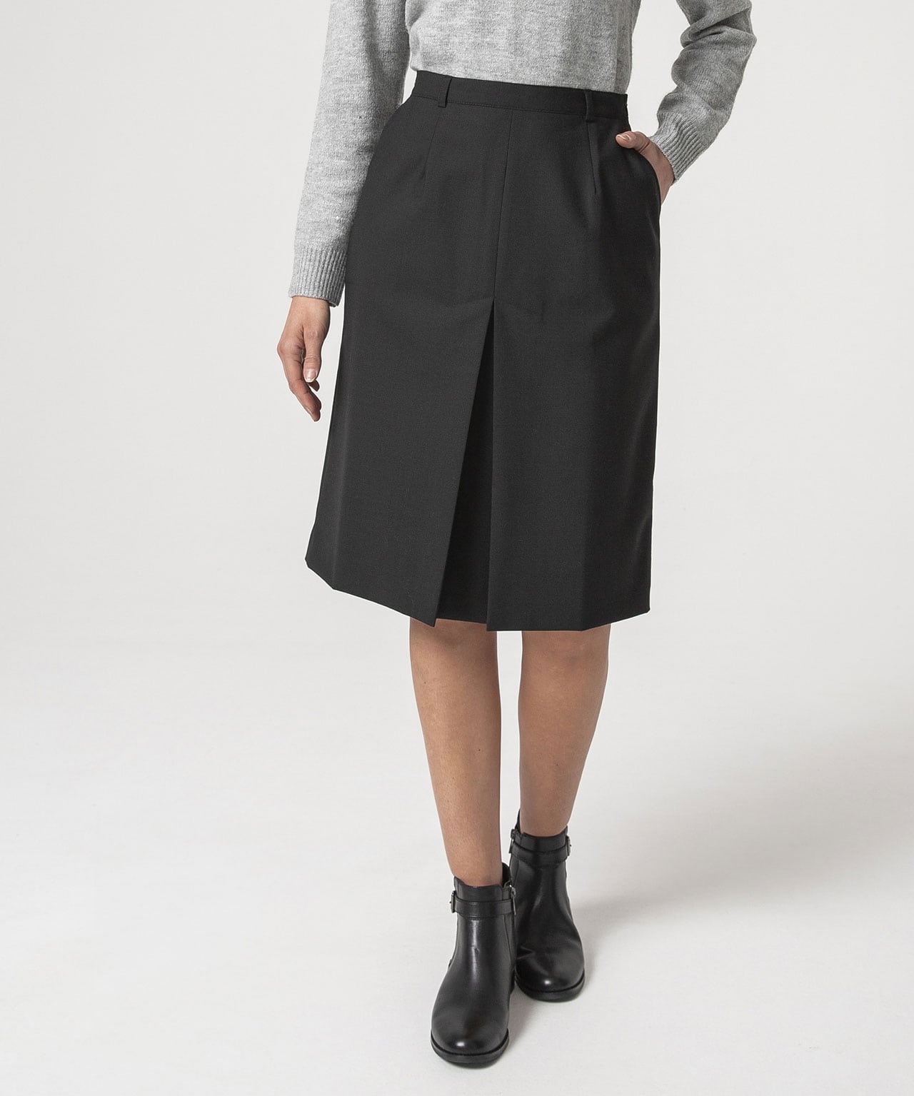 Jupe pli creux, lainage aspect flanelle