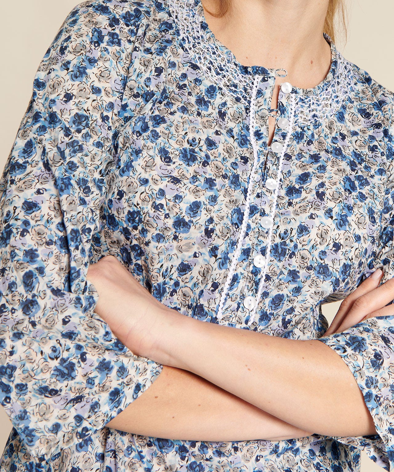 Tunique tissu gaufré fleuri