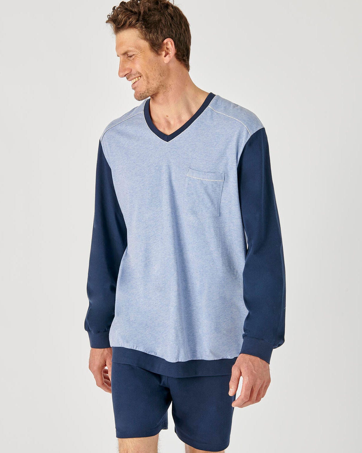 Pyjama 3 pièces short et pantalon jersey pur coton peigné