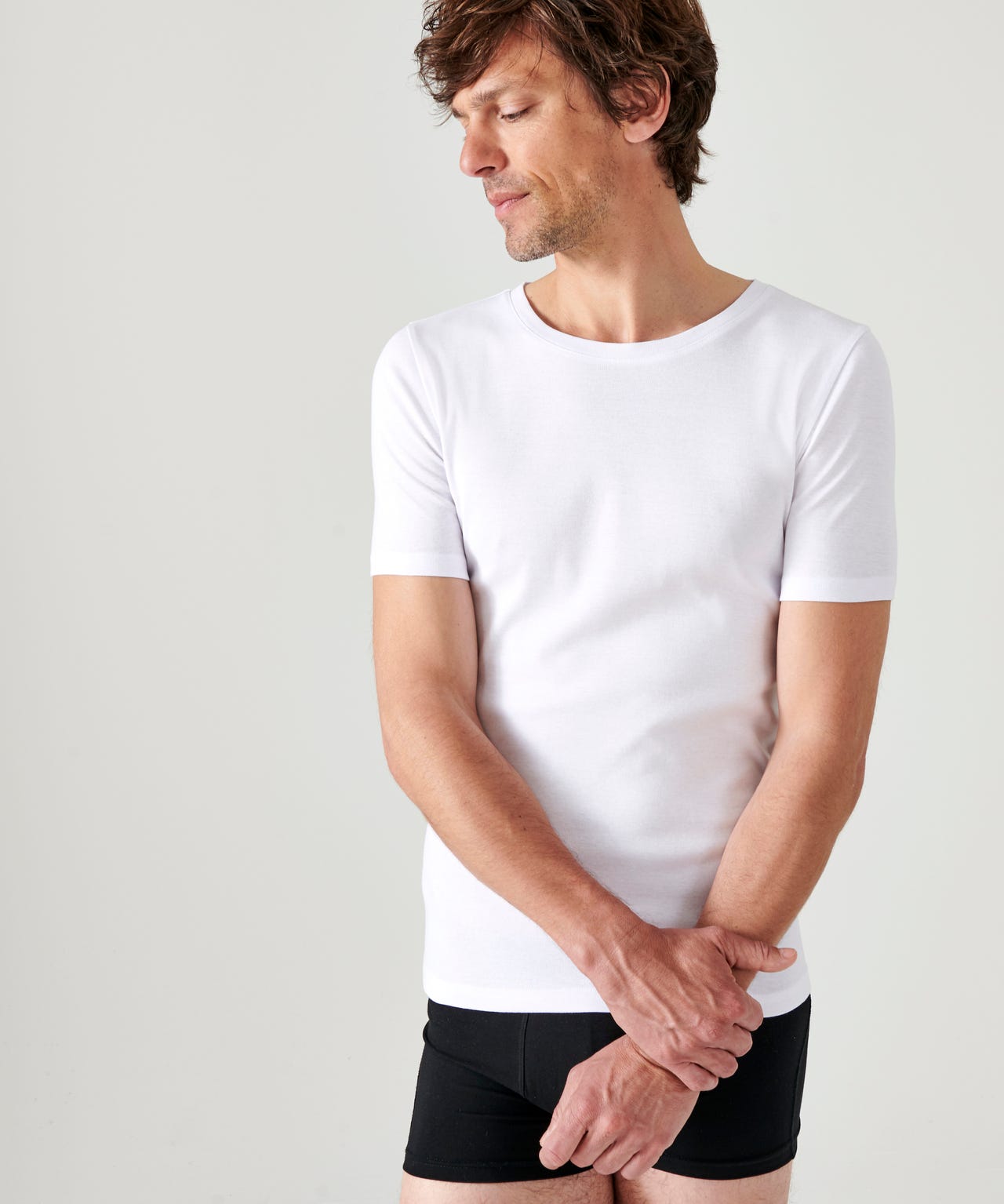 Lot de 2 T-shirts col rond, manches courtes, Essential pur coton peigné