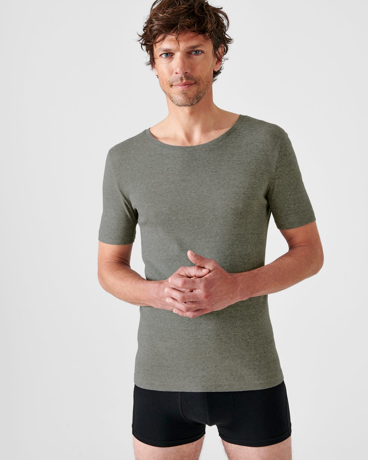 Lot de 2 T-shirts col rond, manches courtes, Essential pur coton peigné