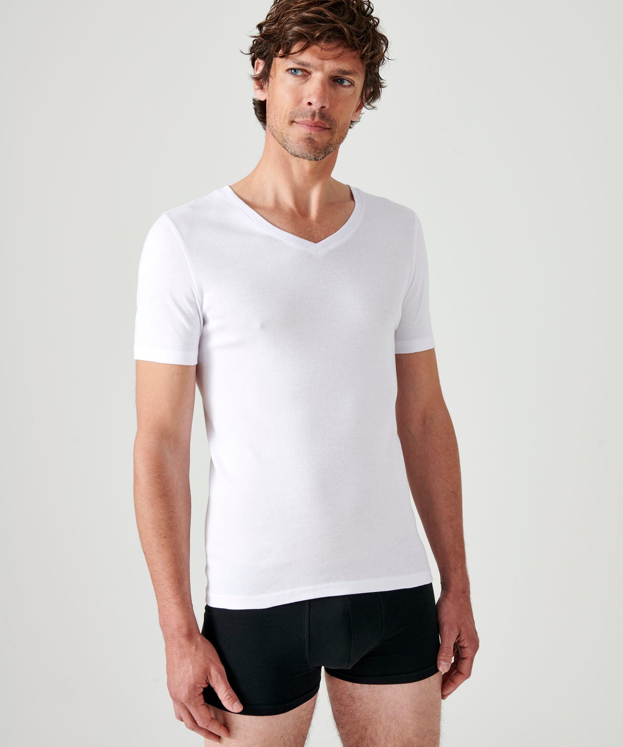 Lot de 2 t-shirts col V, manches courtes, Essential pur coton peigné