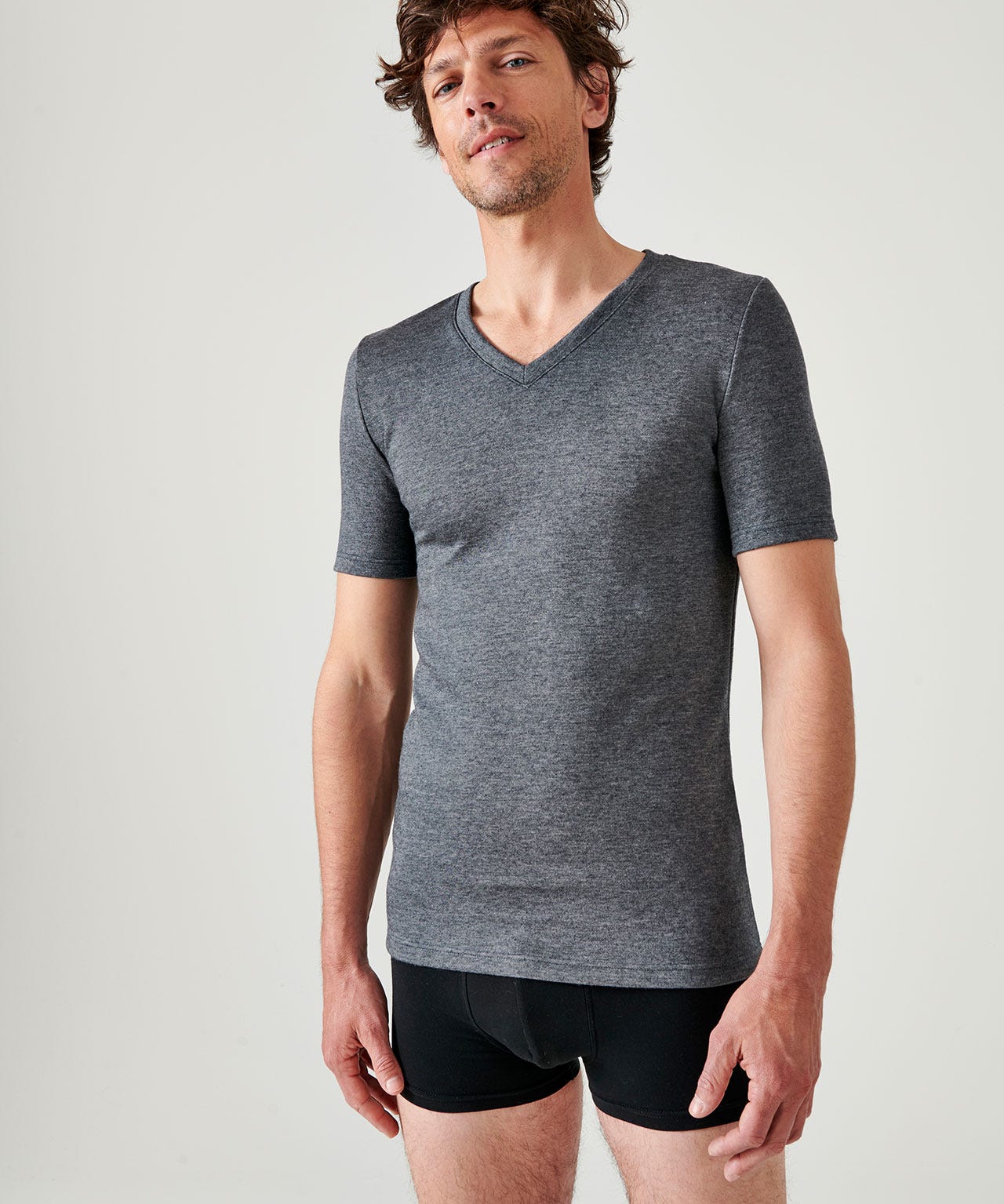 T-shirt double face col V Thermolactyl