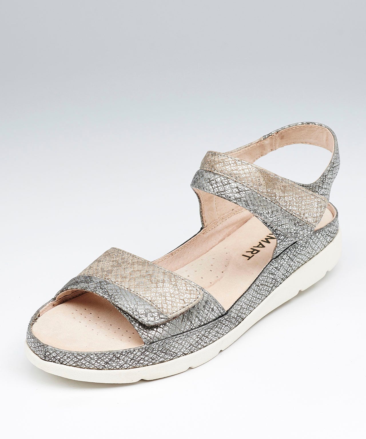 Sandales métallisées à scratchs, ouverture totale
