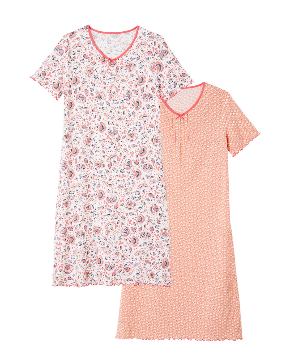 Lot de 2 chemises de nuit jersey pur coton peigné