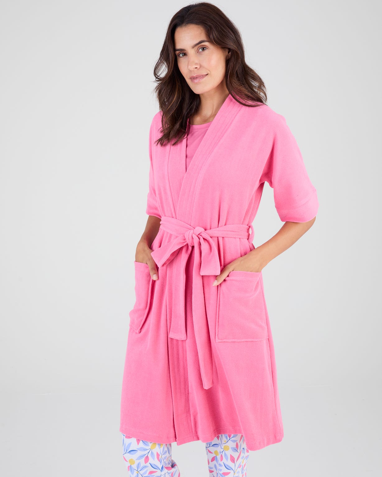 Robe de chambre forme kimono, maille bouclette 