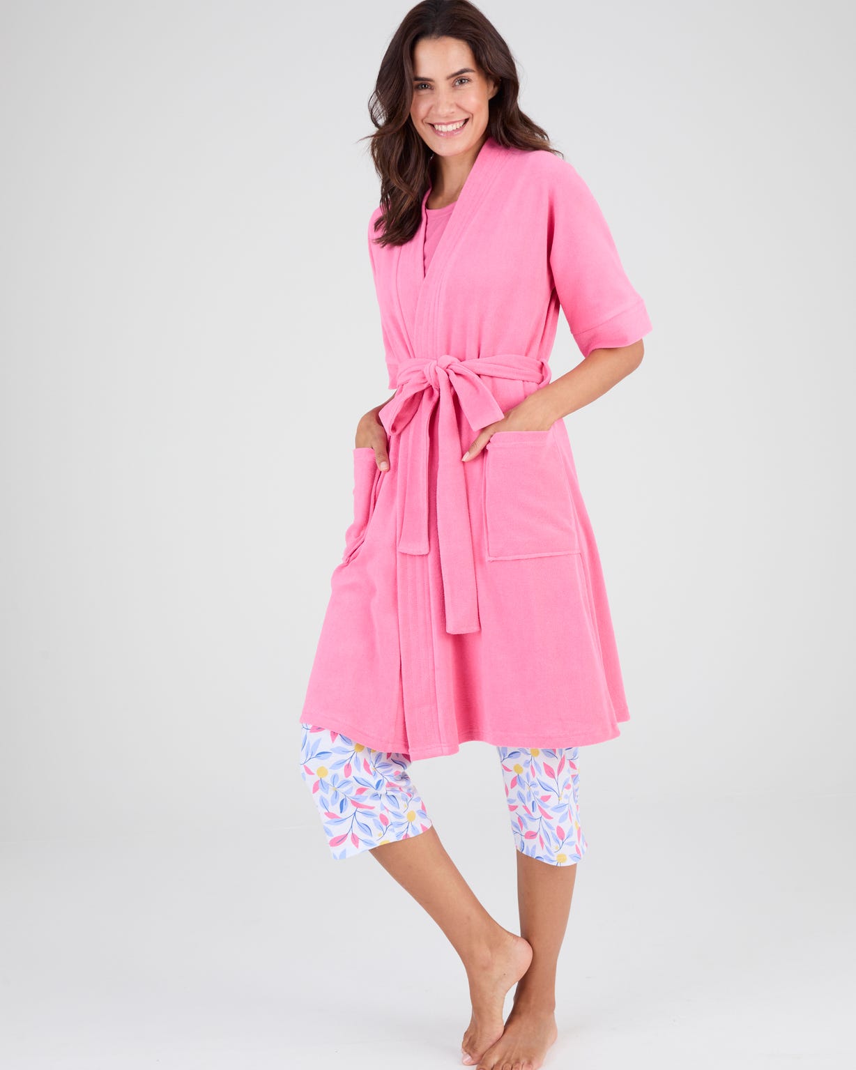 Robe de chambre forme kimono, maille bouclette 