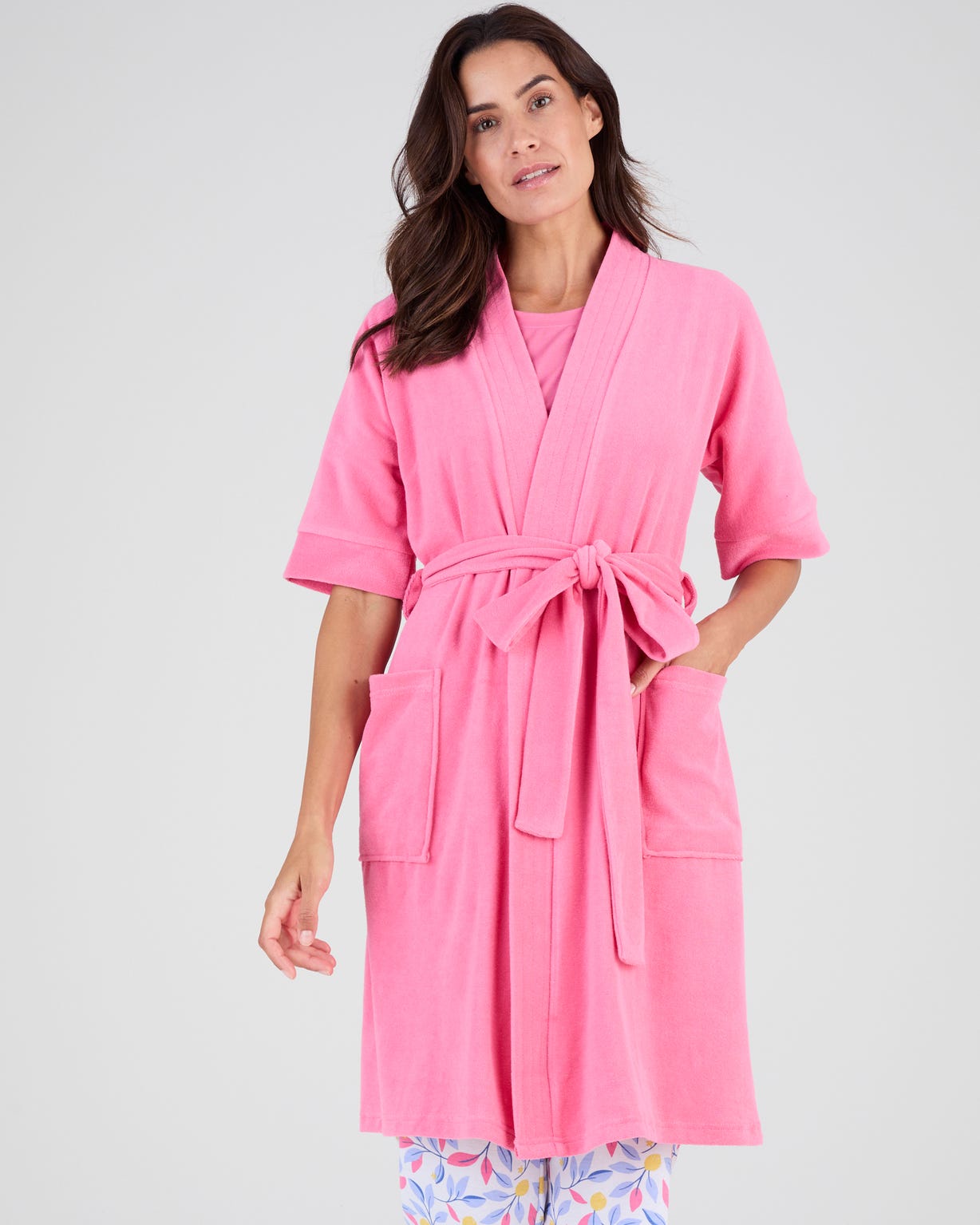 Robe de chambre forme kimono, maille bouclette 