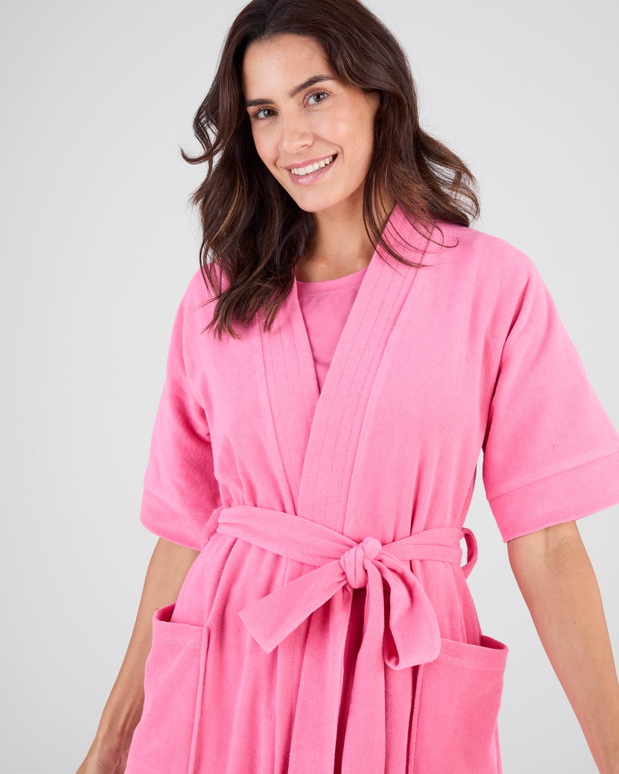Robe de chambre forme kimono, maille bouclette 
