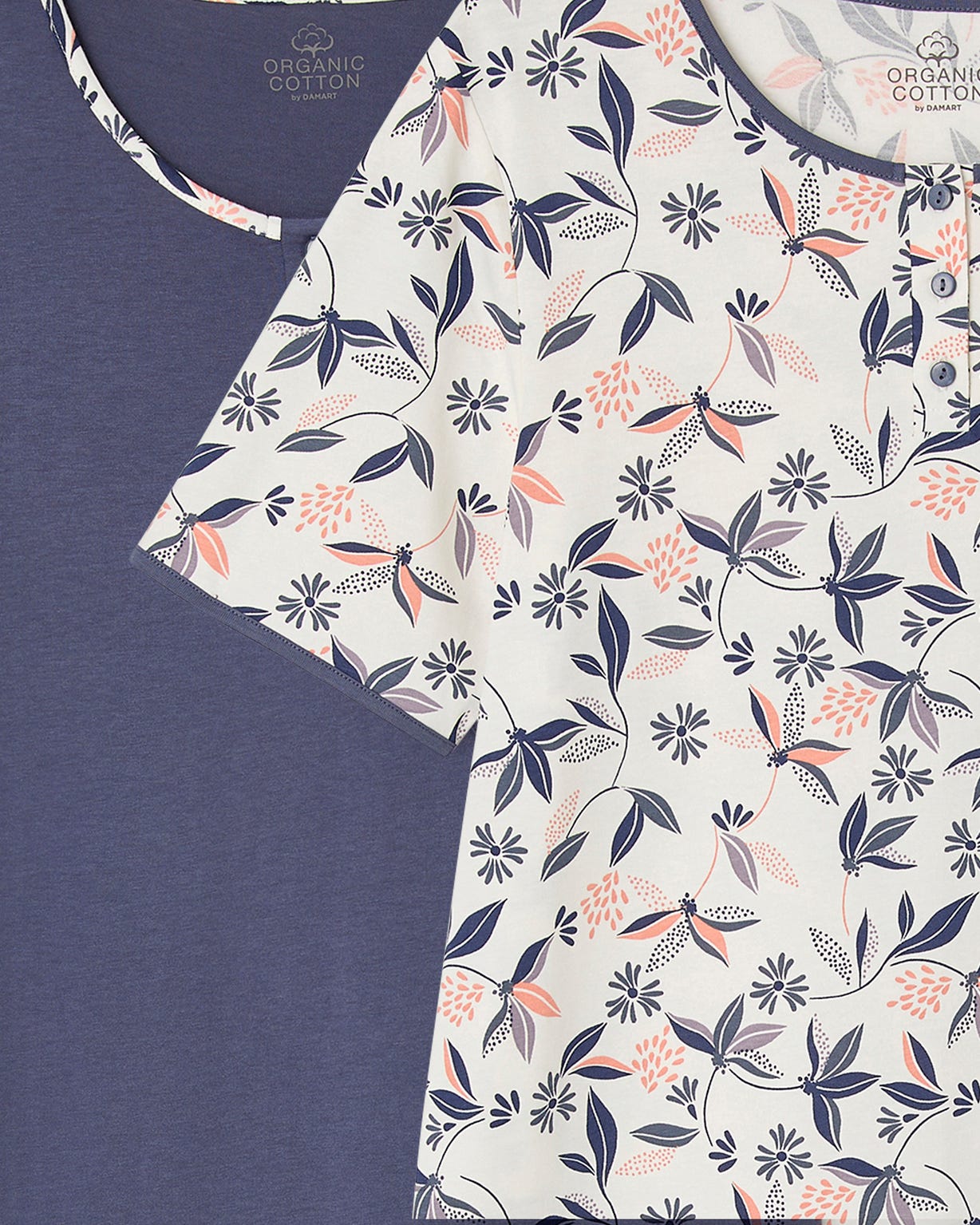 Lot de 2 chemises de nuit jersey pur coton peigné