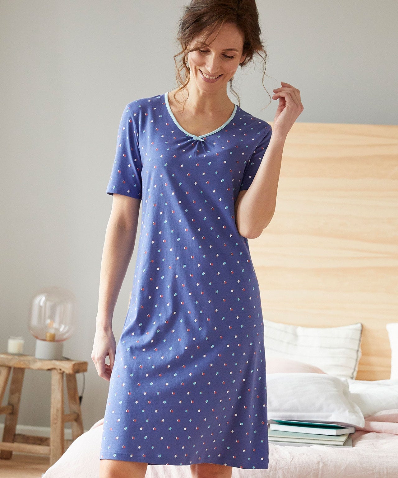 Lot de 3 chemises de nuit manches courtes, maille jersey, 2 longueurs