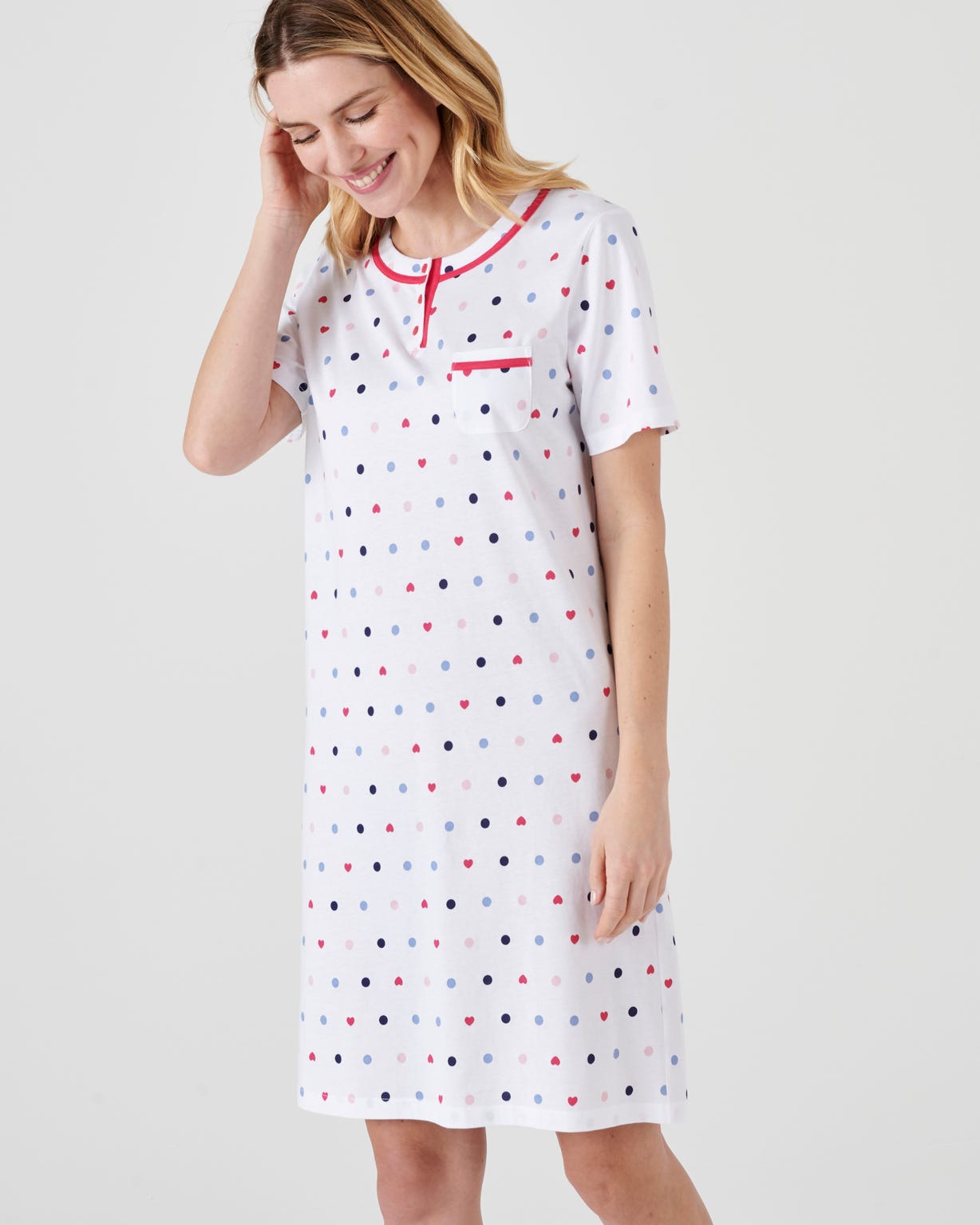 ADOME Chemise De Nuit à Manches Courtes Pour Femme - Longue Chemise De Nuit D'été - Col En V - Doux - Robe De Maison - Grandes Tailles Avec Poches, Fleur Bleu