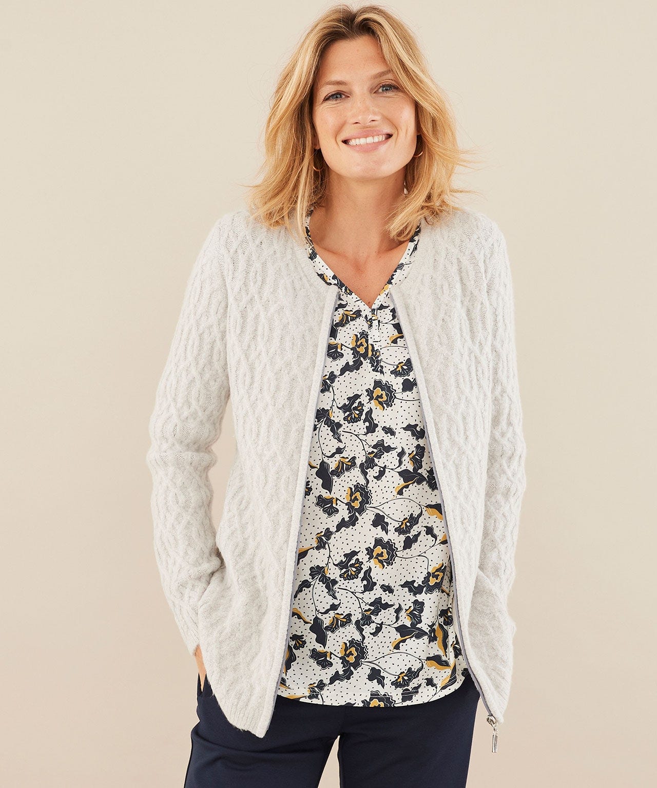 Cardigan zippé manches longues