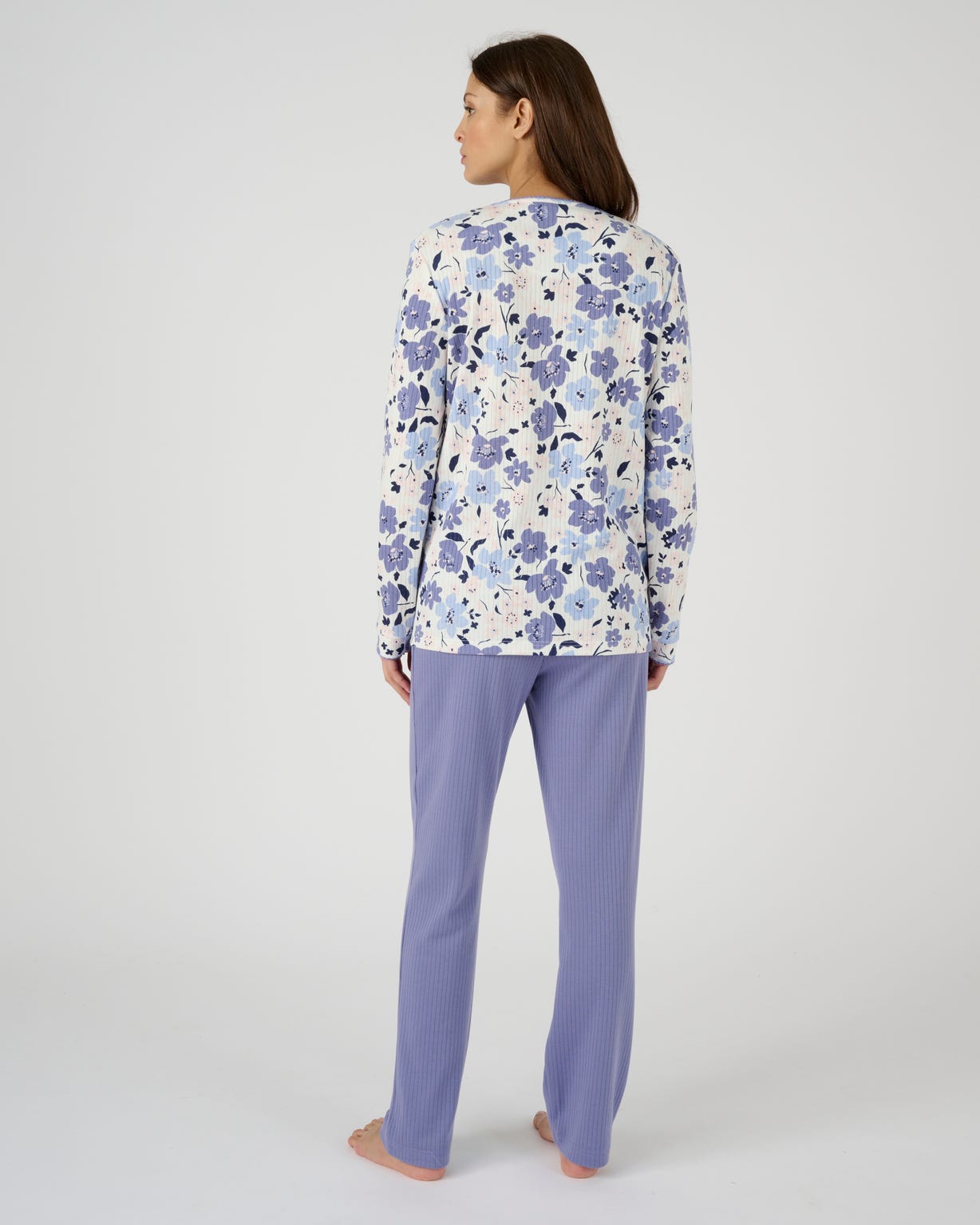 Pyjama maille côtelée, intérieur légèrement gratté