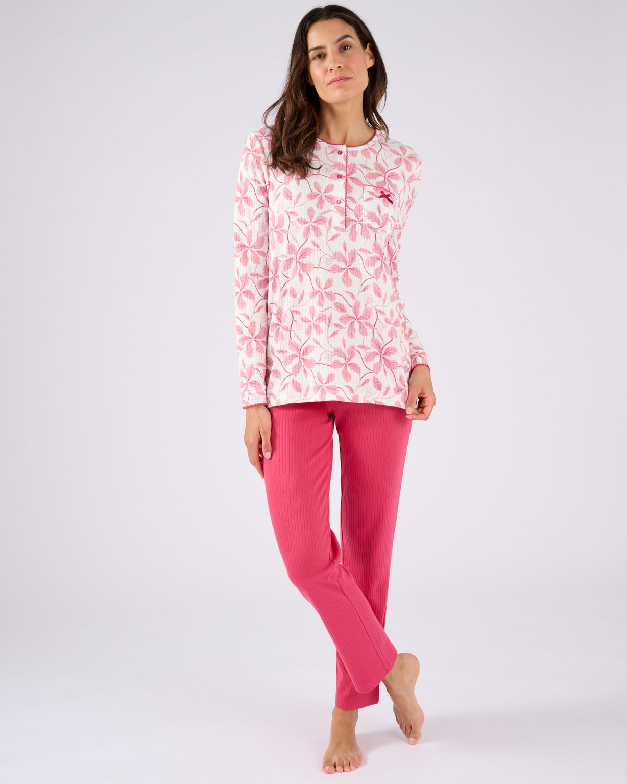 Pyjama maille côtelée, intérieur légèrement gratté