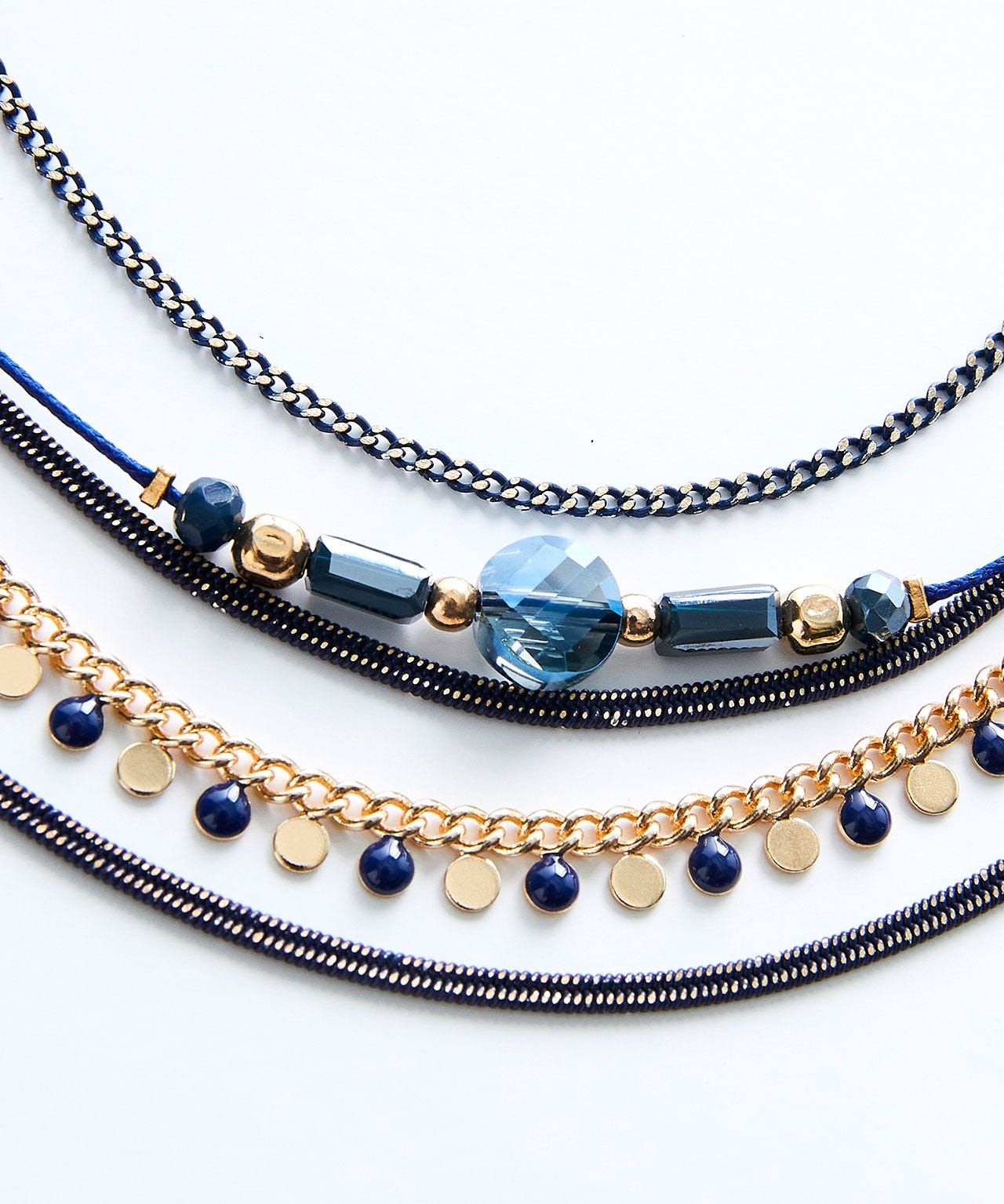 Collier multi-rangs doré et noir