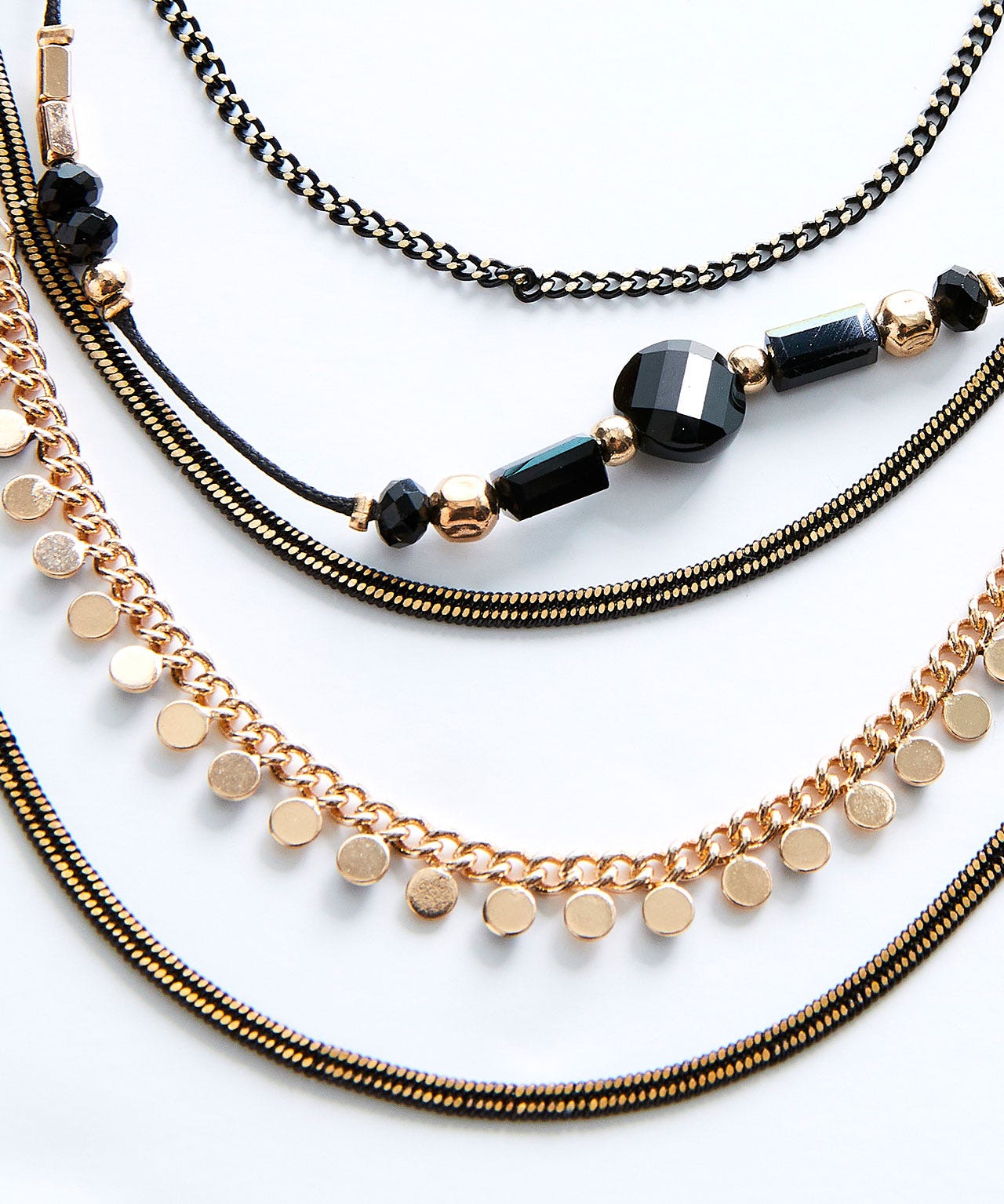 Collier multi-rangs doré et noir