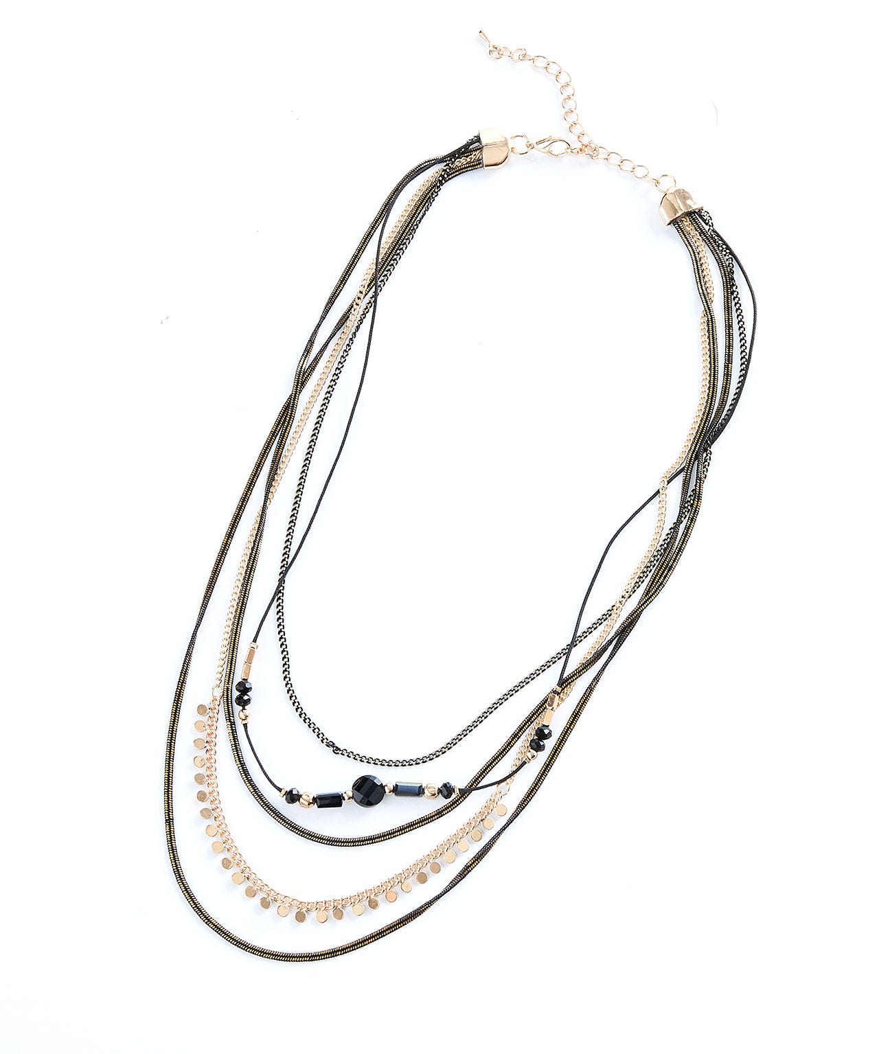 Collier multi-rangs doré et noir