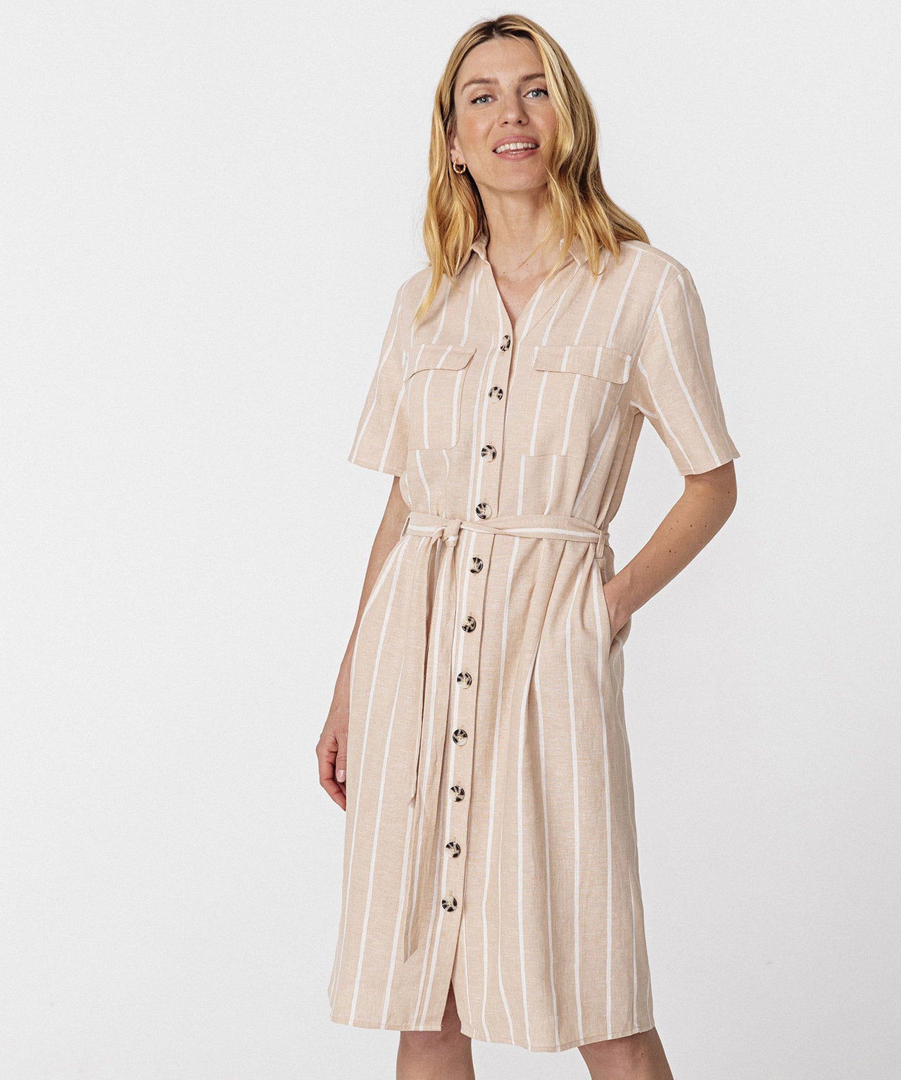 Robe-chemise mélange lin