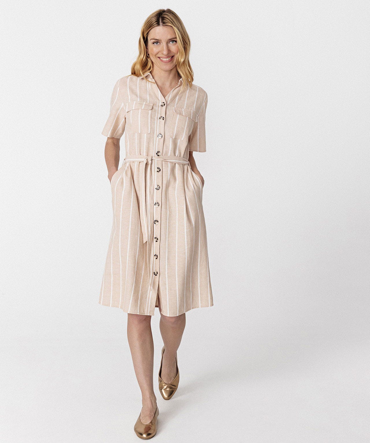 Robe-chemise mélange lin