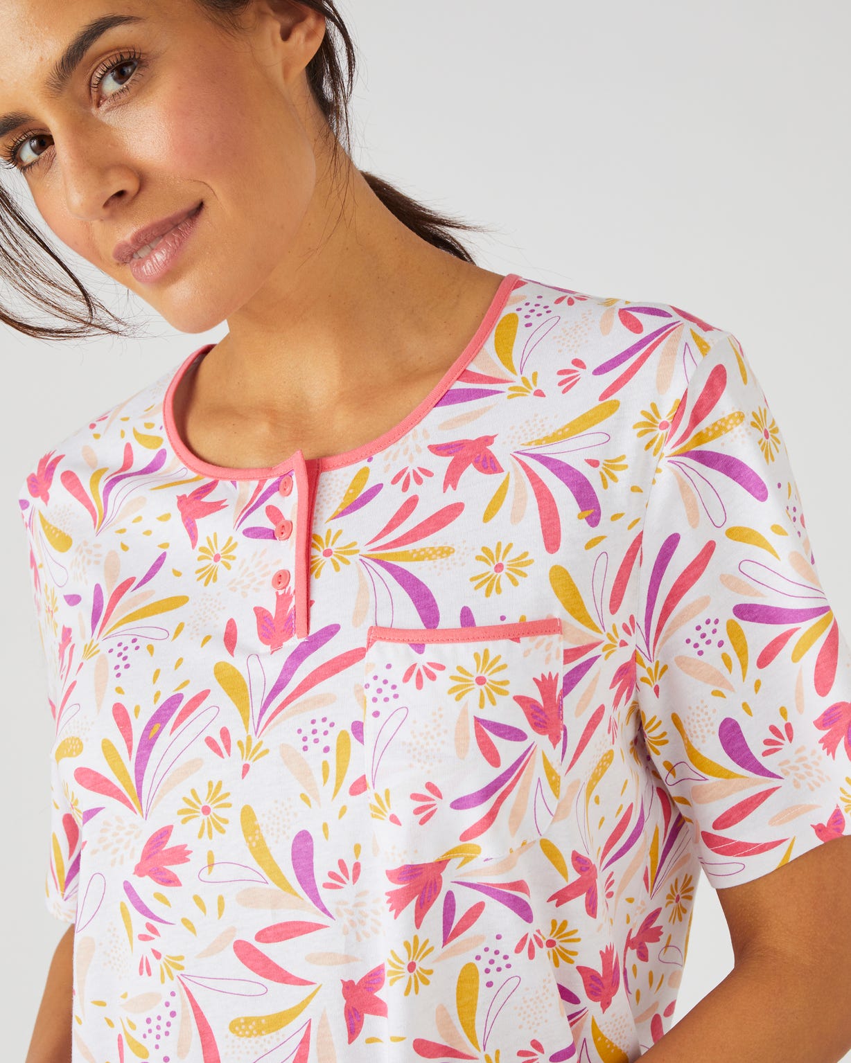 Chemise de nuit maille jersey graphique pur coton peigné