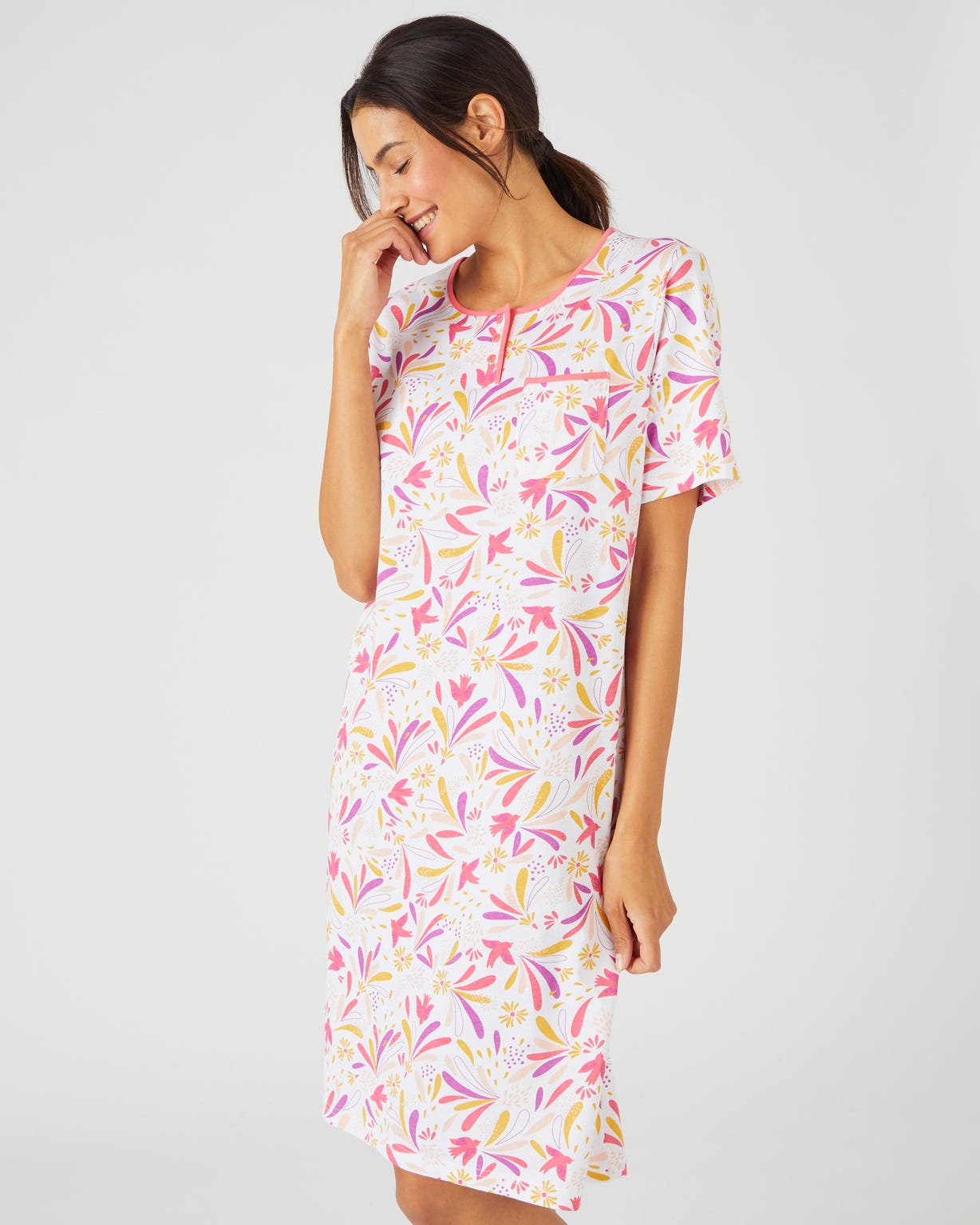 Chemise de nuit maille jersey graphique pur coton peigné