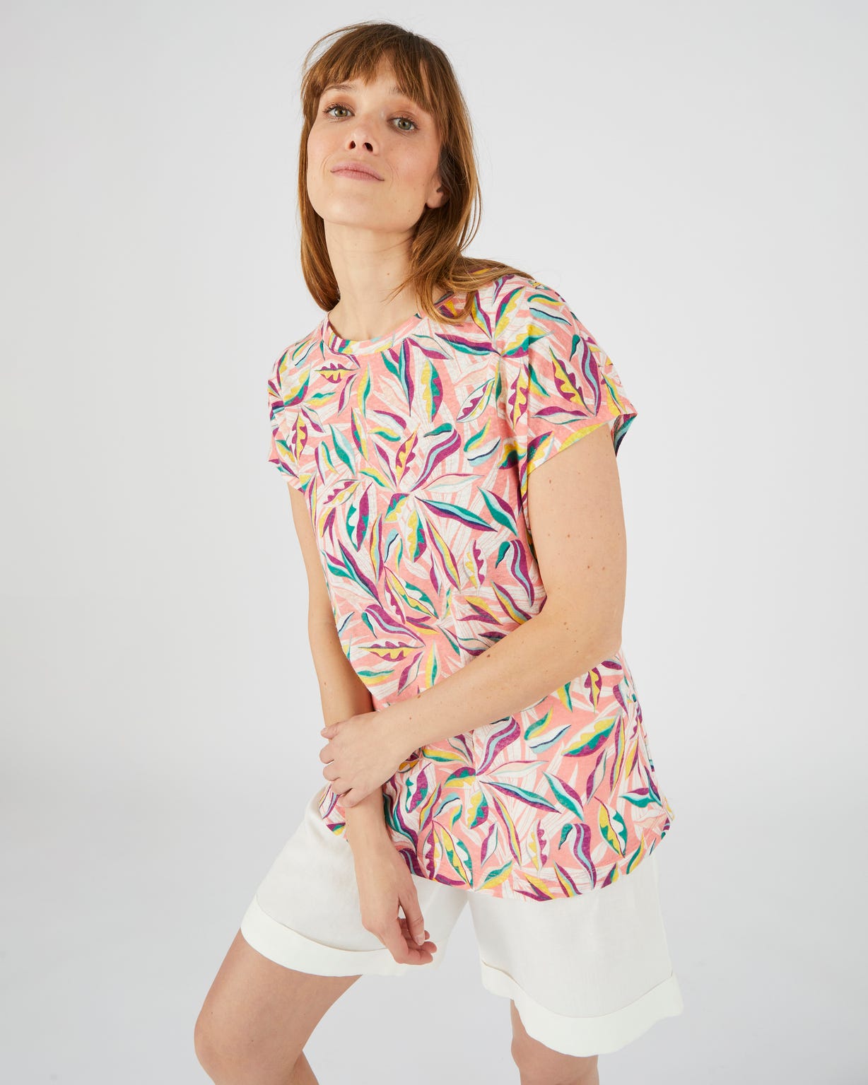 Tee-shirt lin mélangé imprimé