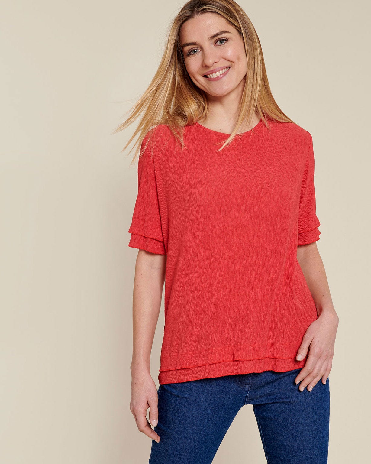 Tee-shirt maille plissée esprit volants