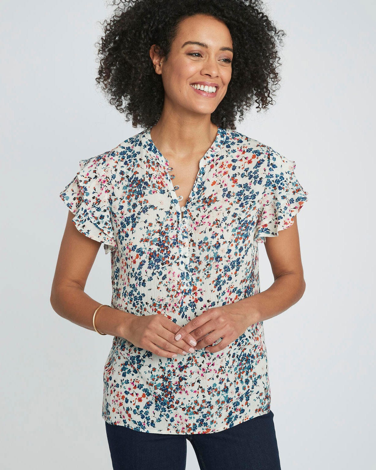 Top imprimé fleuri à volants