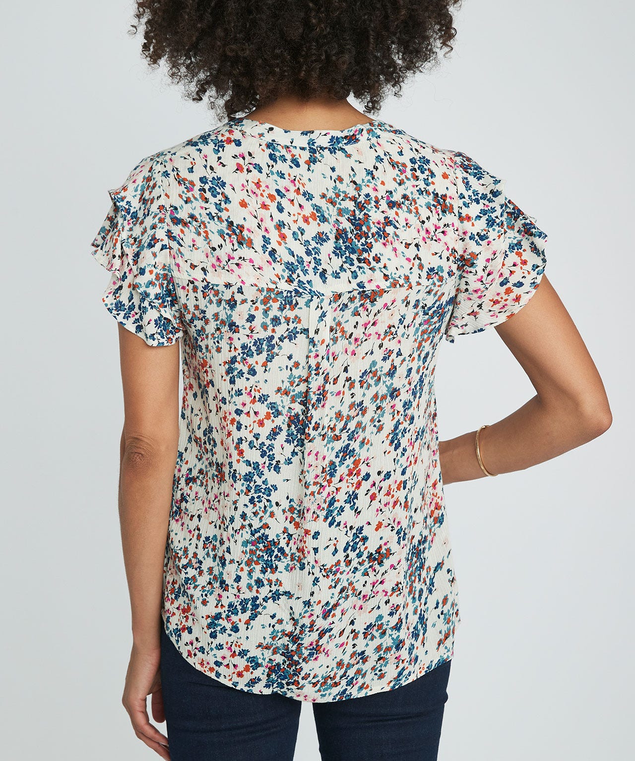 Top imprimé fleuri à volants