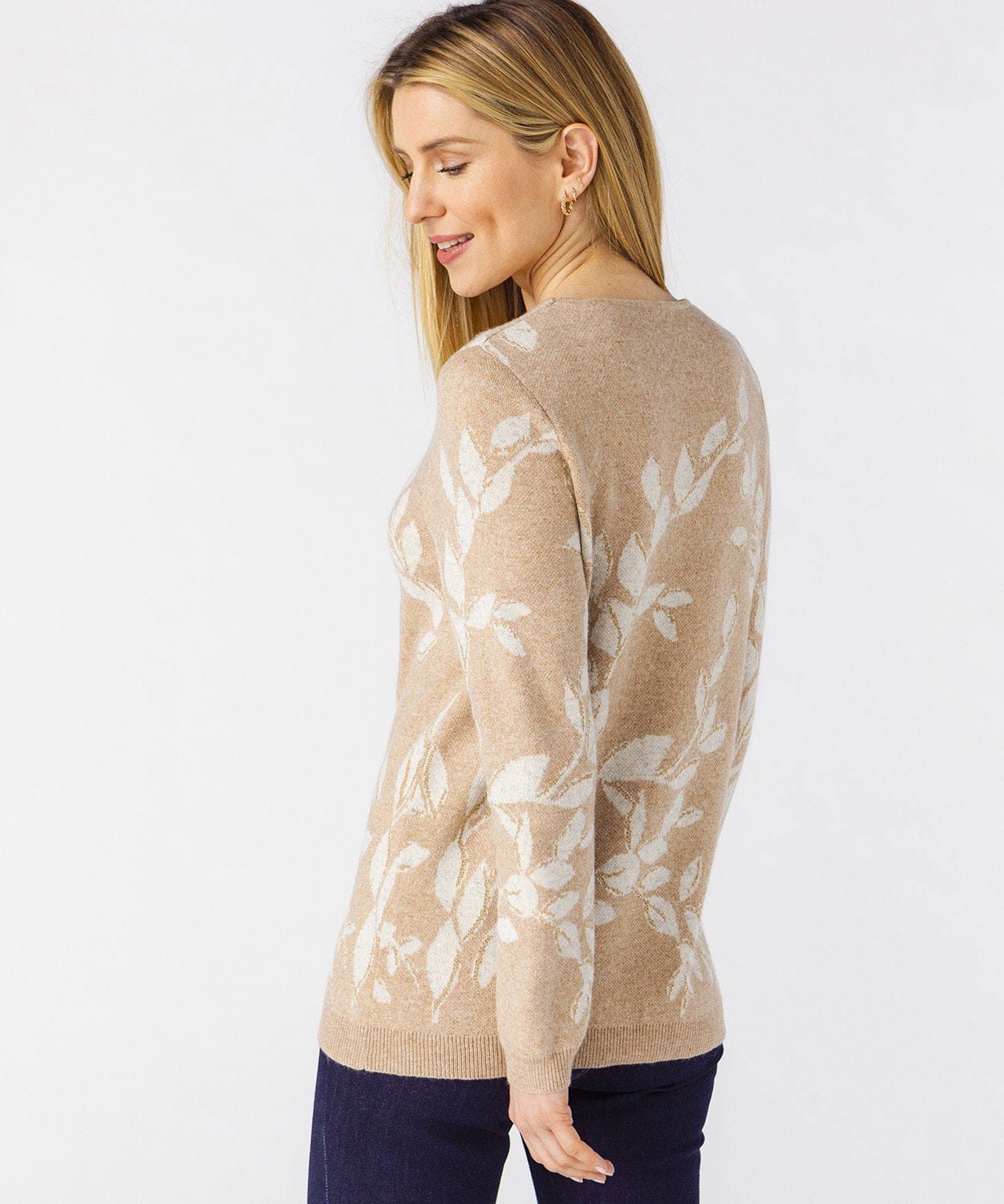 Pull jacquard feuilles brillantes