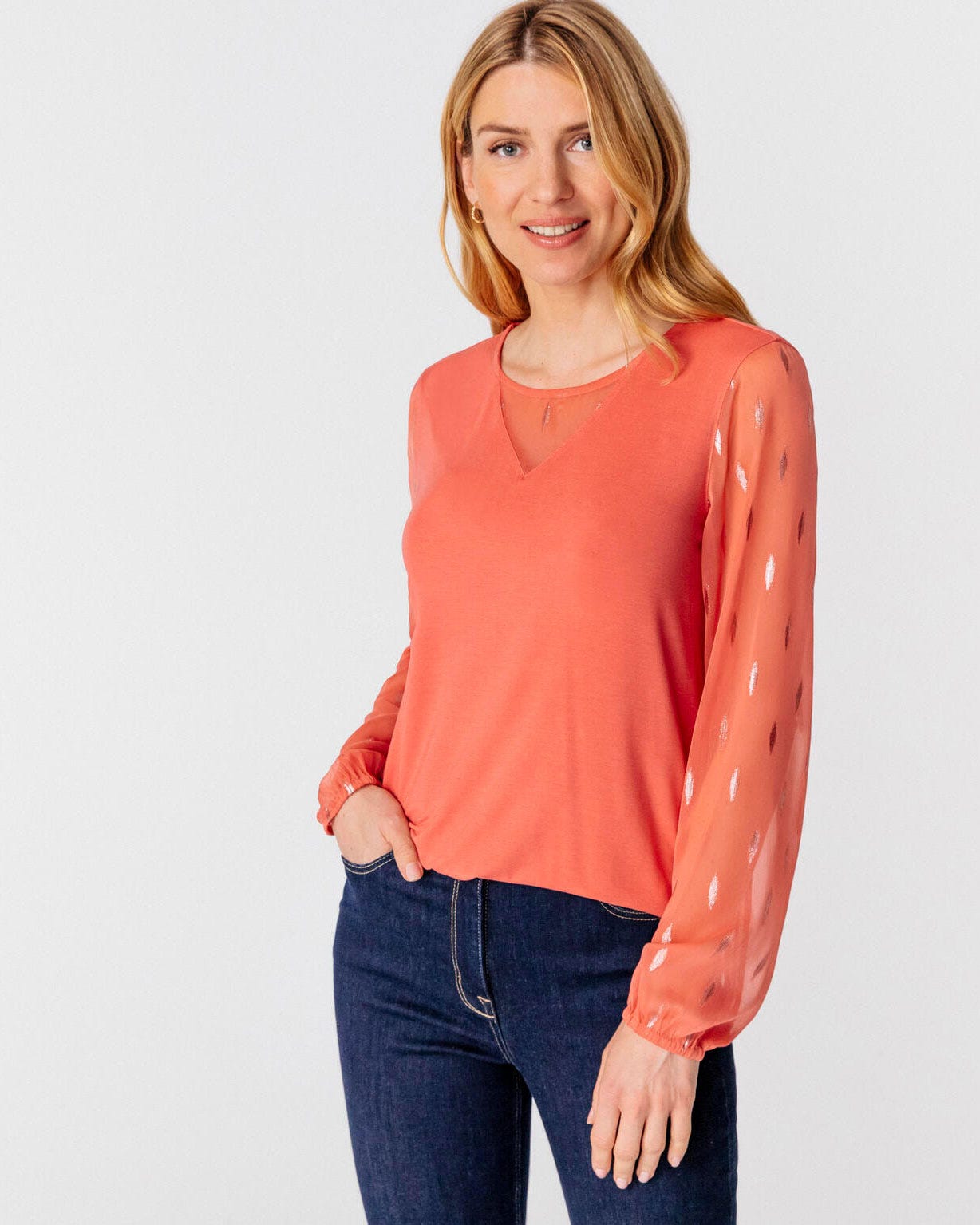 T-shirt bimatière brillant