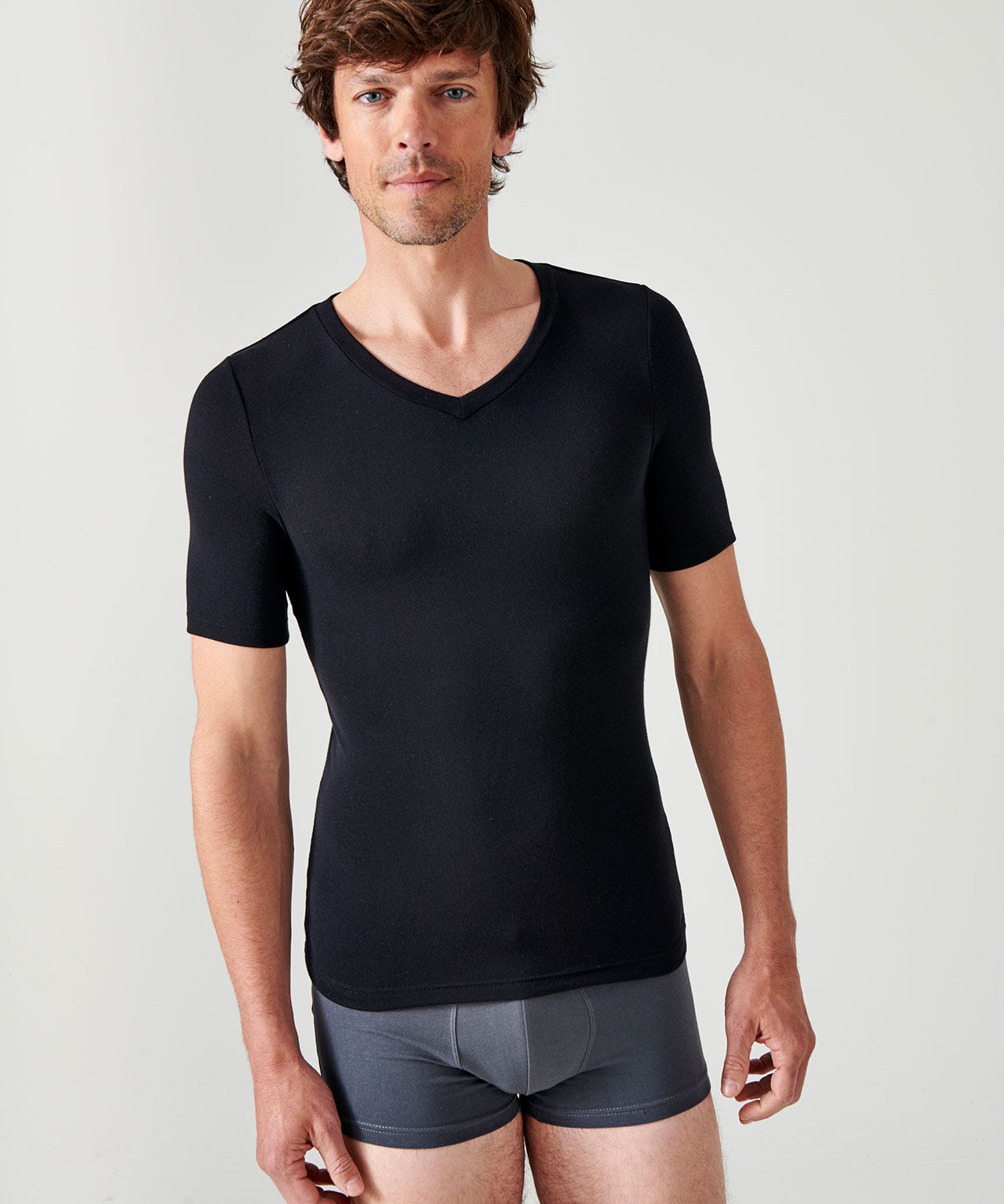 T-shirt col V manches courtes fine côte Thermolactyl Sensitive