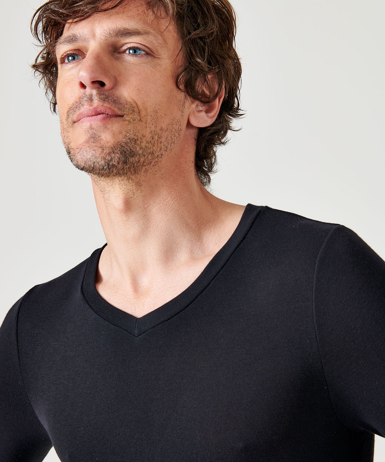 T-shirt col V manches longues fine côte Thermolactyl Sensitive