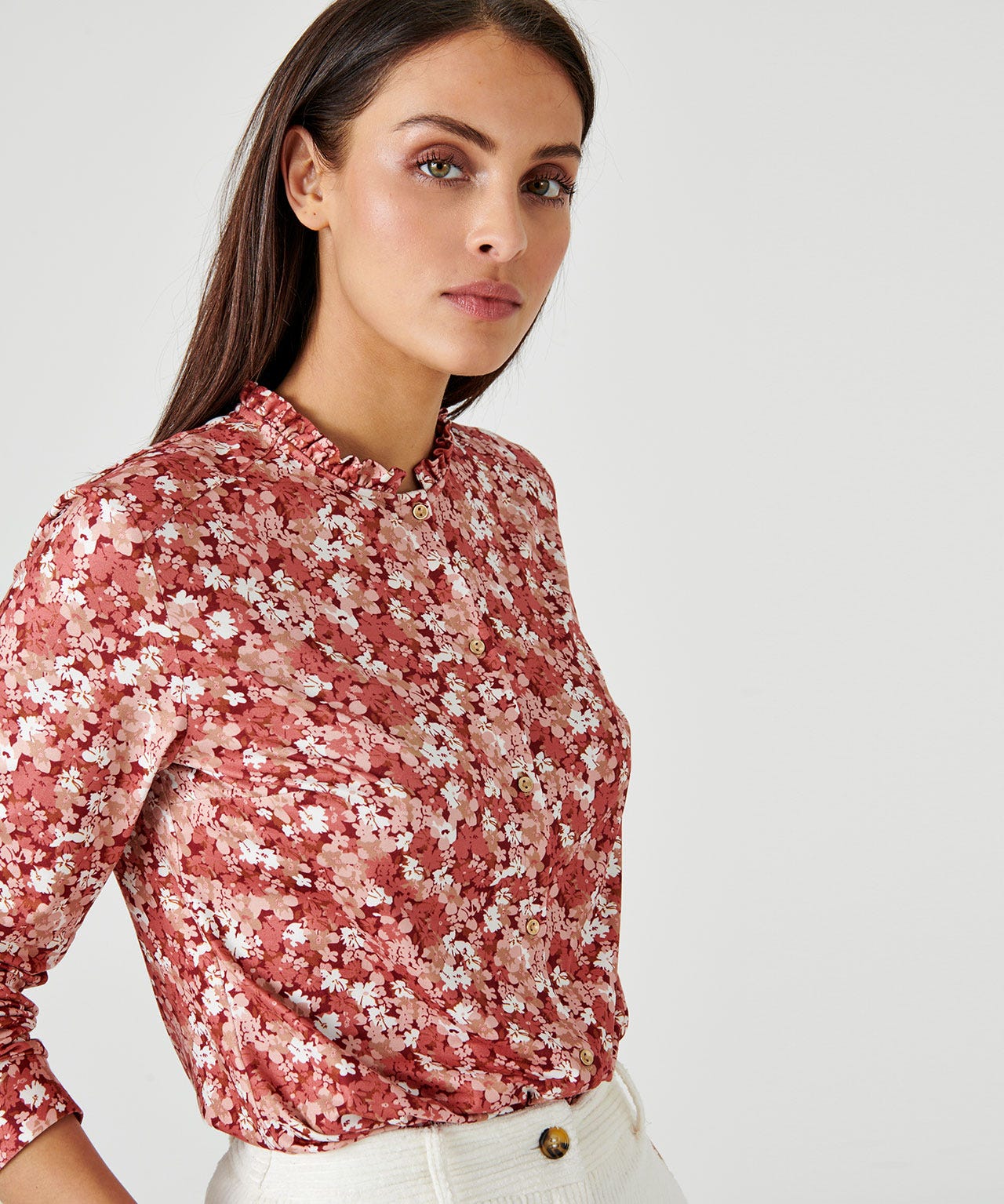 Chemisier maille chaude à volants