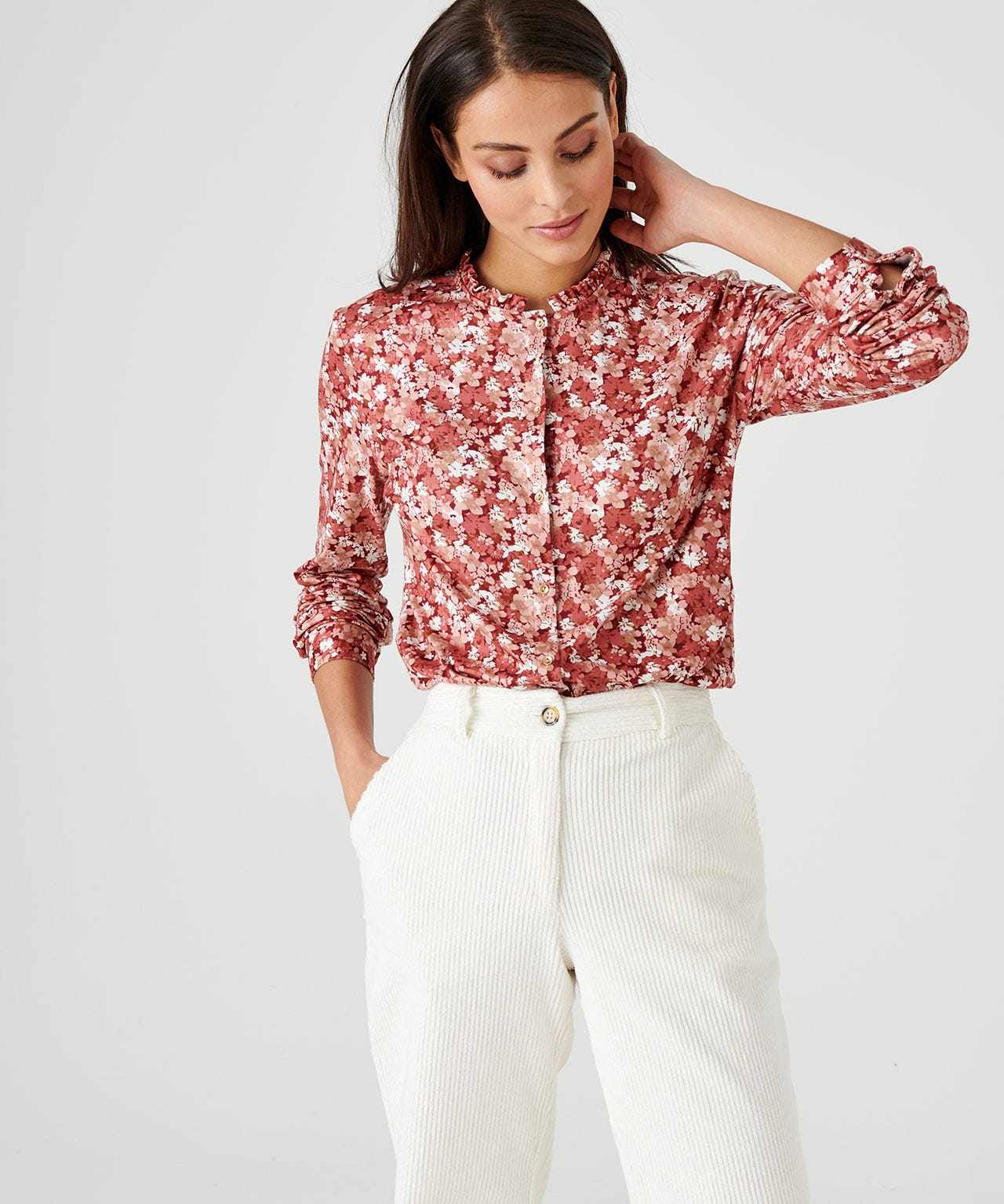 Chemisier maille chaude à volants