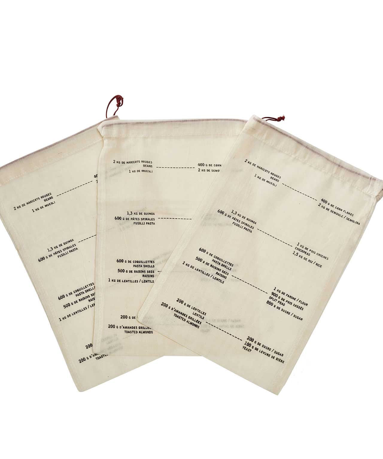 Sacs gradués en coton, lot de 3