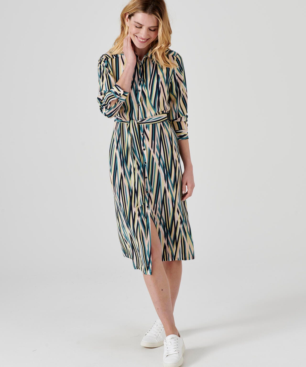 Robe-chemisier crêpe imprimé graphique