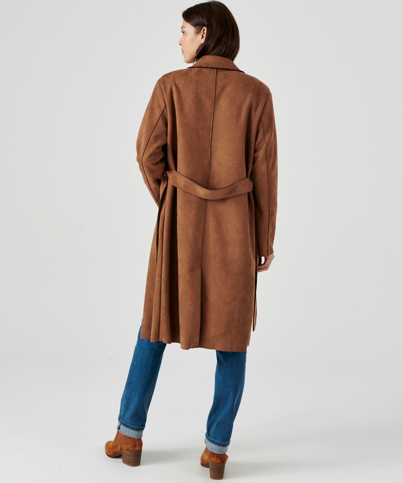 Manteau long suédine