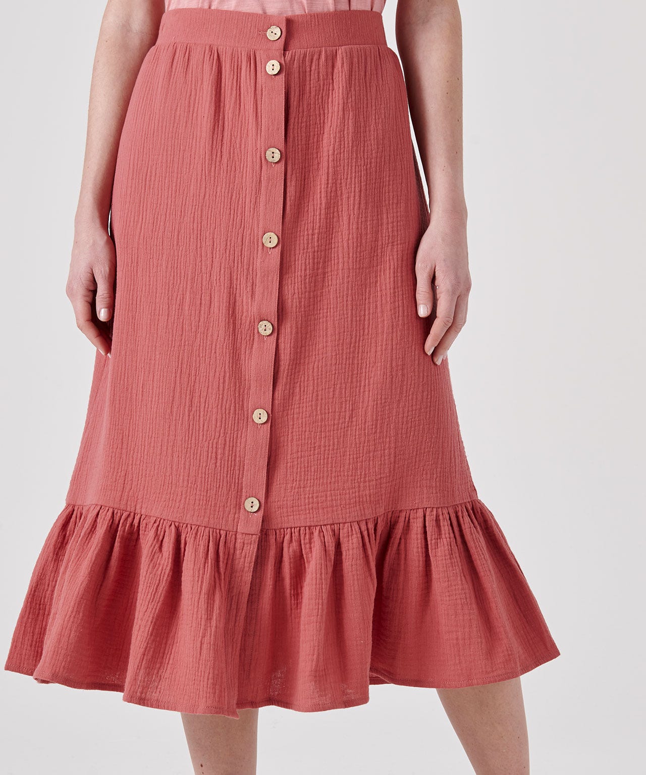 Jupon boutonné en gaze de coton