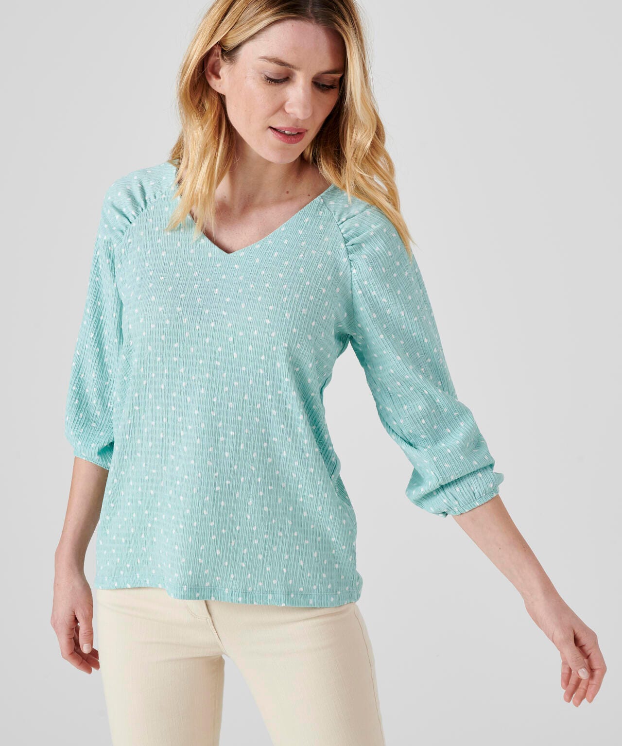 Blouse maille plissée imprimée