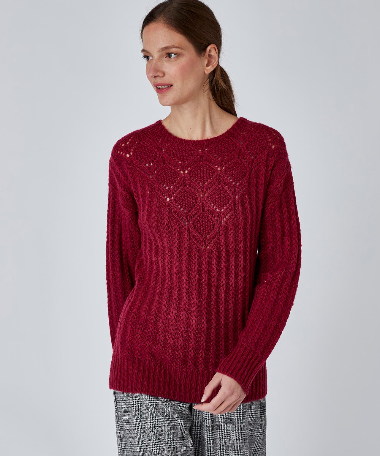 Pull maille fantaisie col rond