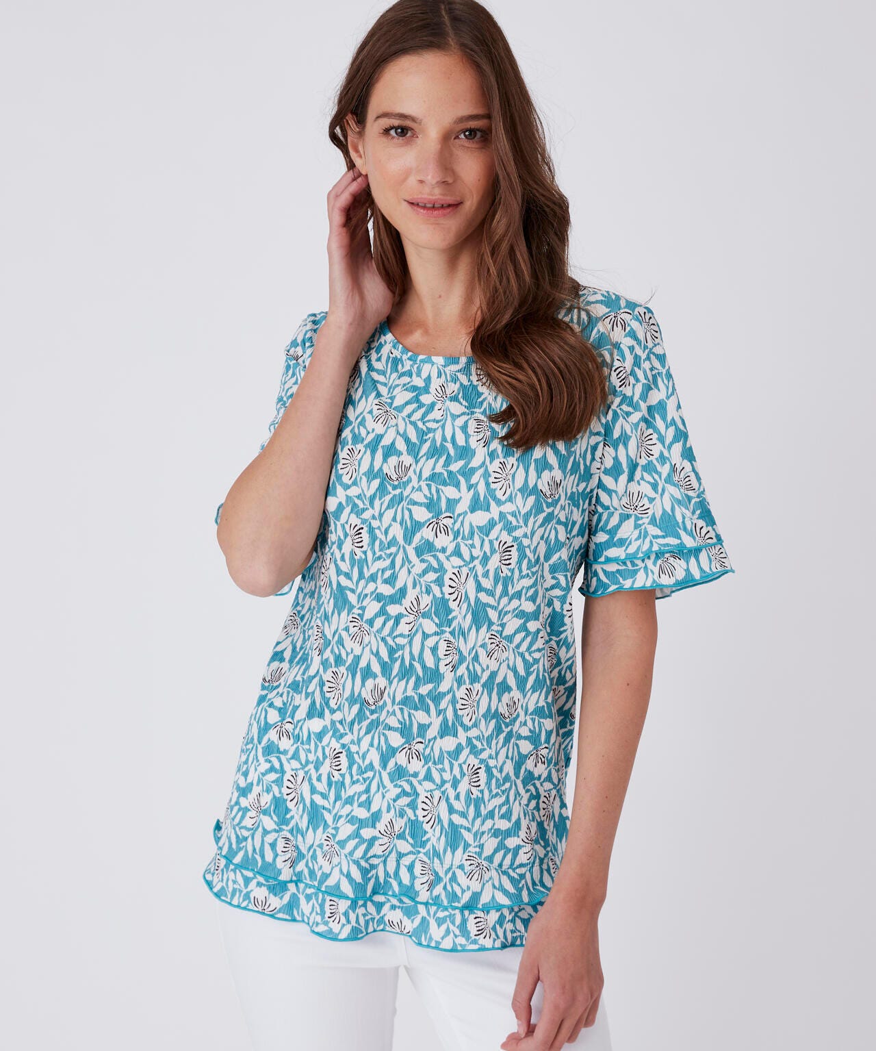 Tee-shirt maille plissée esprit volants