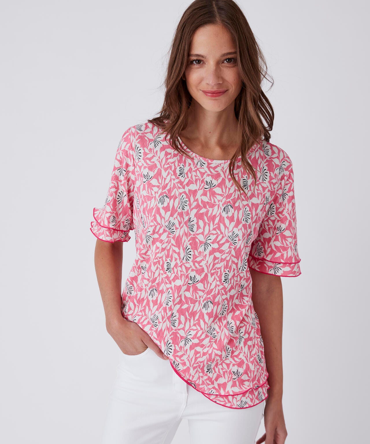 Tee-shirt maille plissée esprit volants