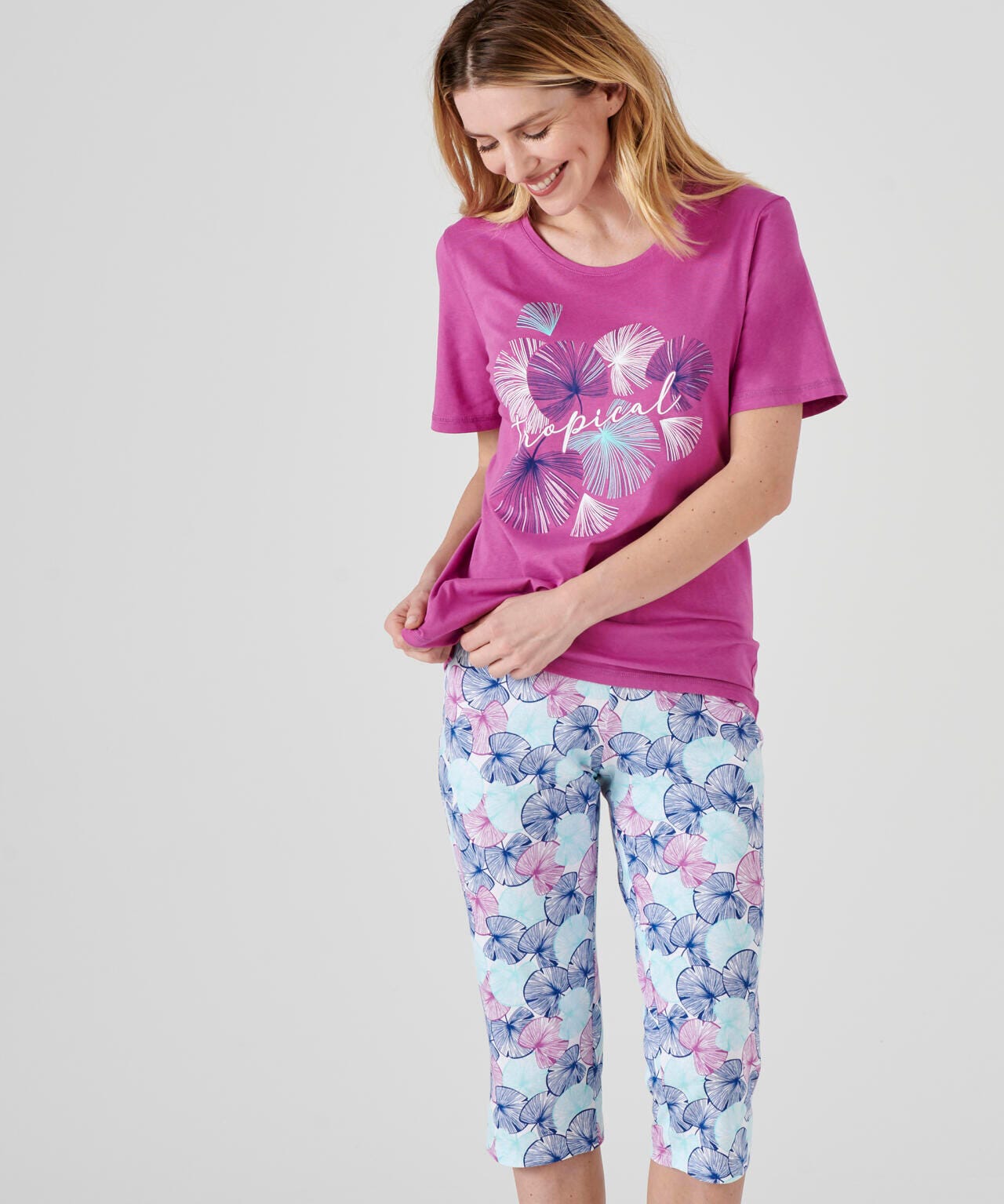 T-shirt de pyjama maille jersey pur coton peigné, manches courtes