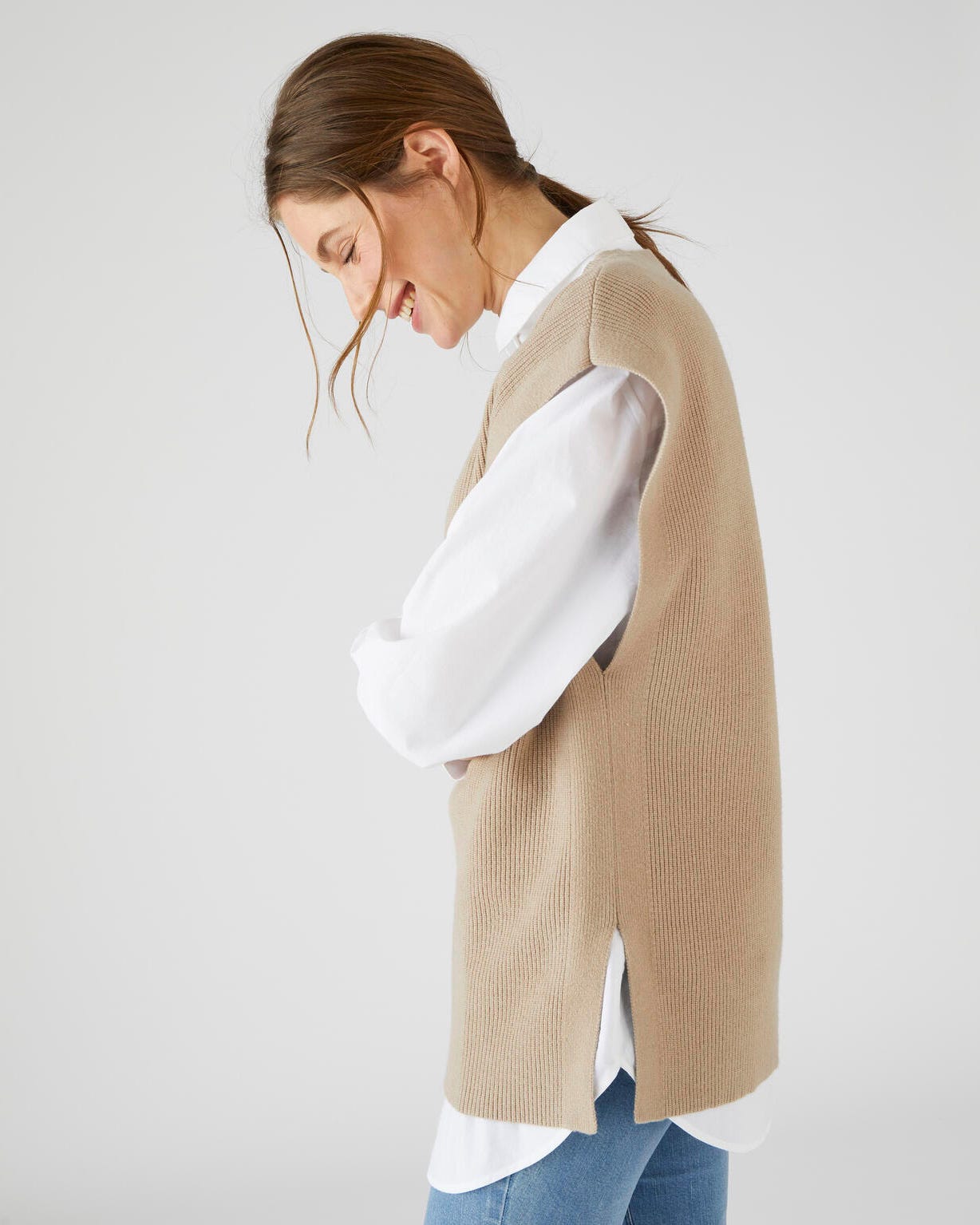 Pull sans manches maille perlée