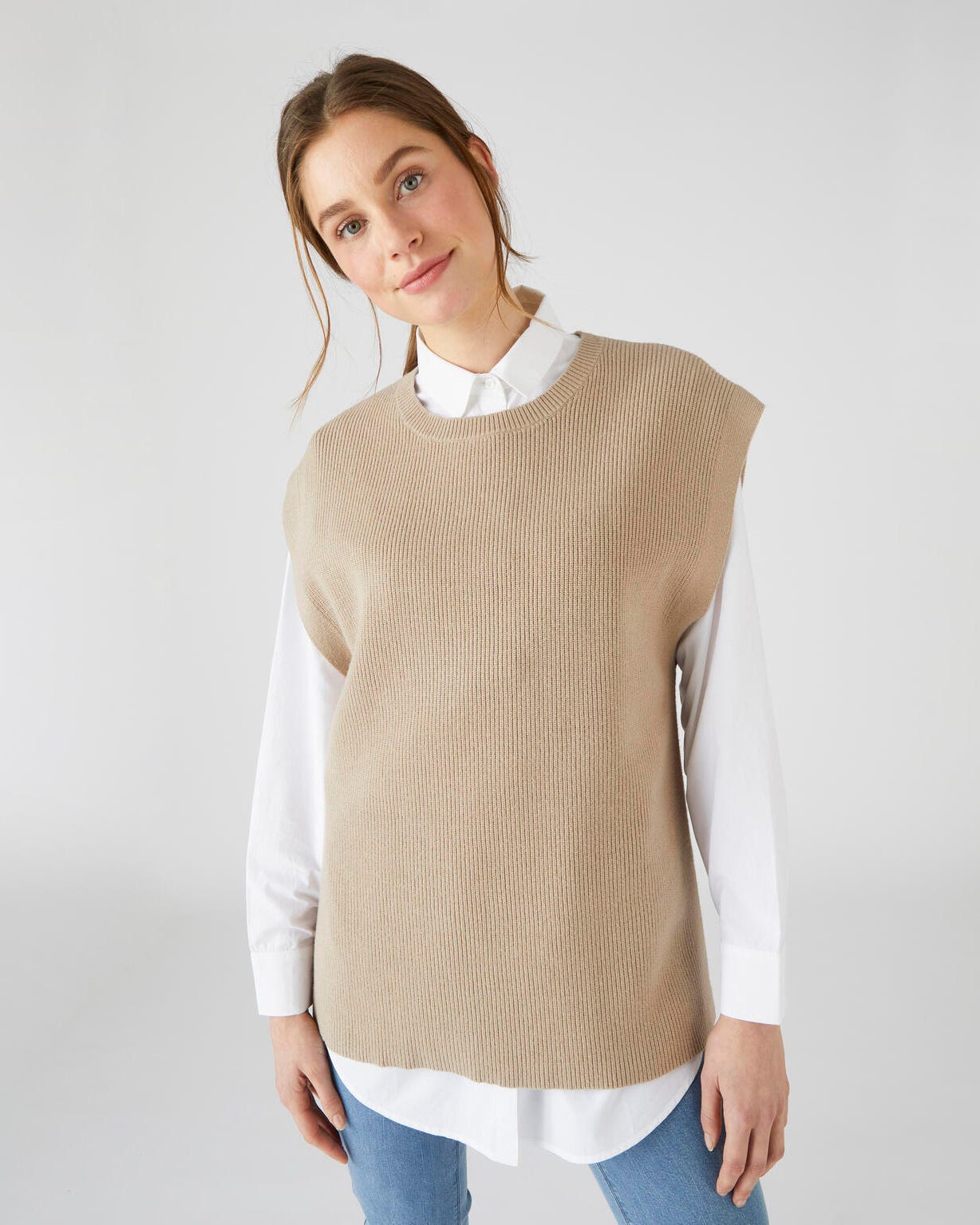 Pull sans manches maille perlée