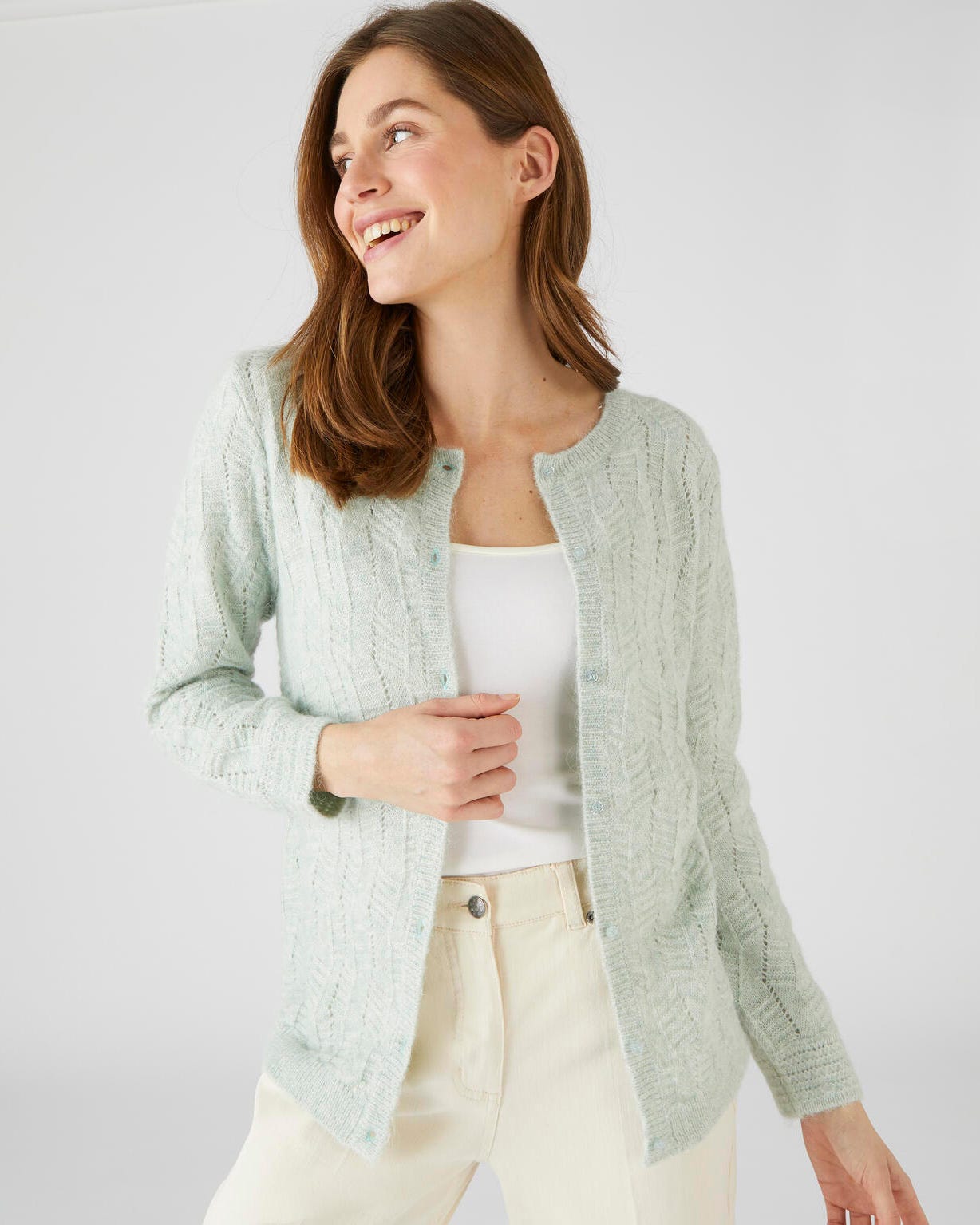 Cardigan maille fantaisie et mélange alpaga