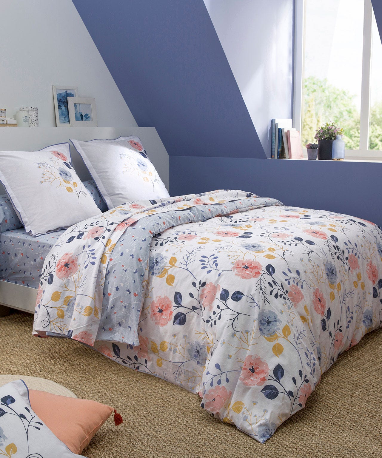 Housse de couette réversible imprimé églantine